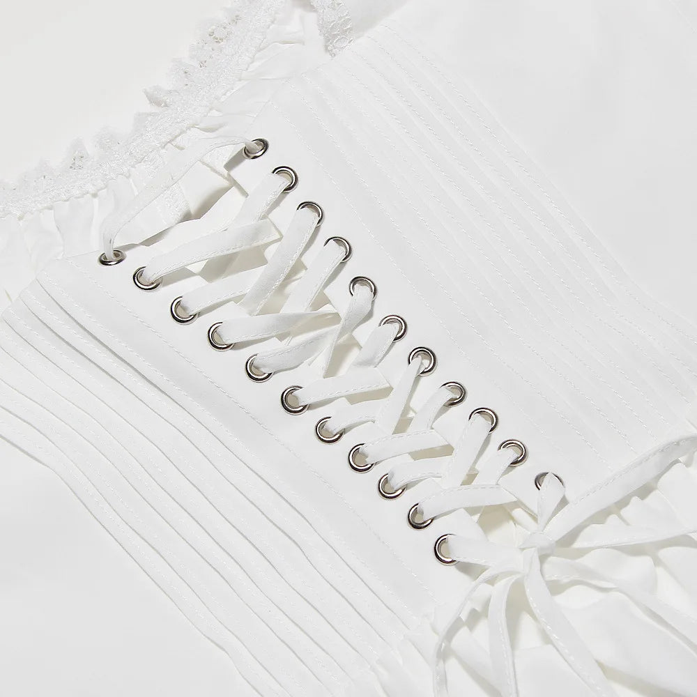 Mingmingx White A Line Party Dresses Women Mini Elegant Lace Up Holiday Dress Casual Spaghetti Strap Summer Women Clothing