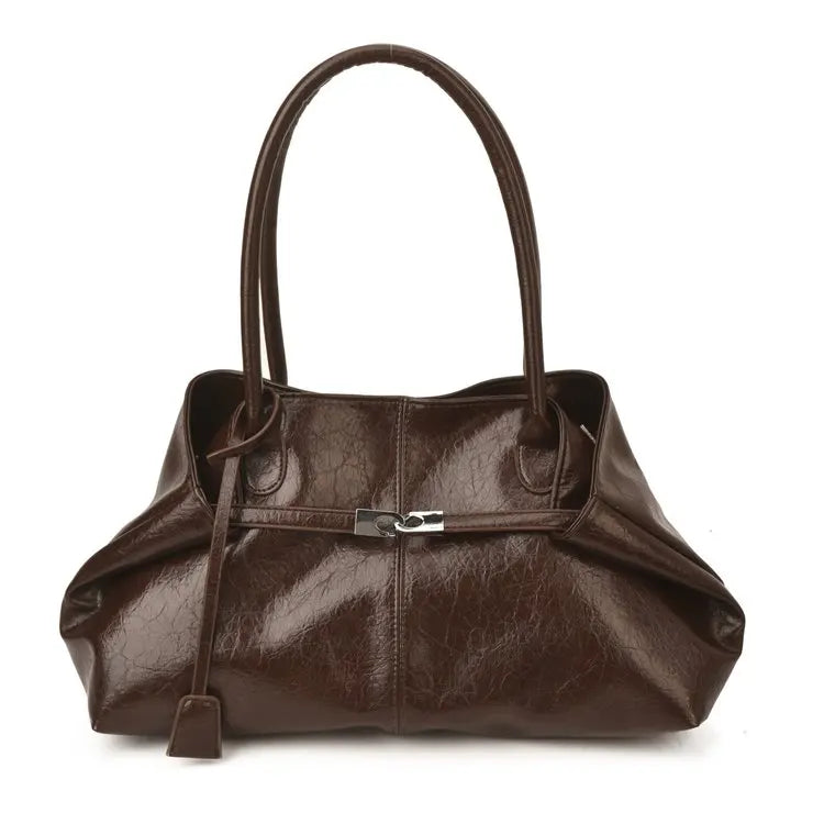 2026 New Large Capacity Soft Leather Pleated Women's Handbag Retro Commuter Tote Bag Quality Single Shoulder Slant Bag