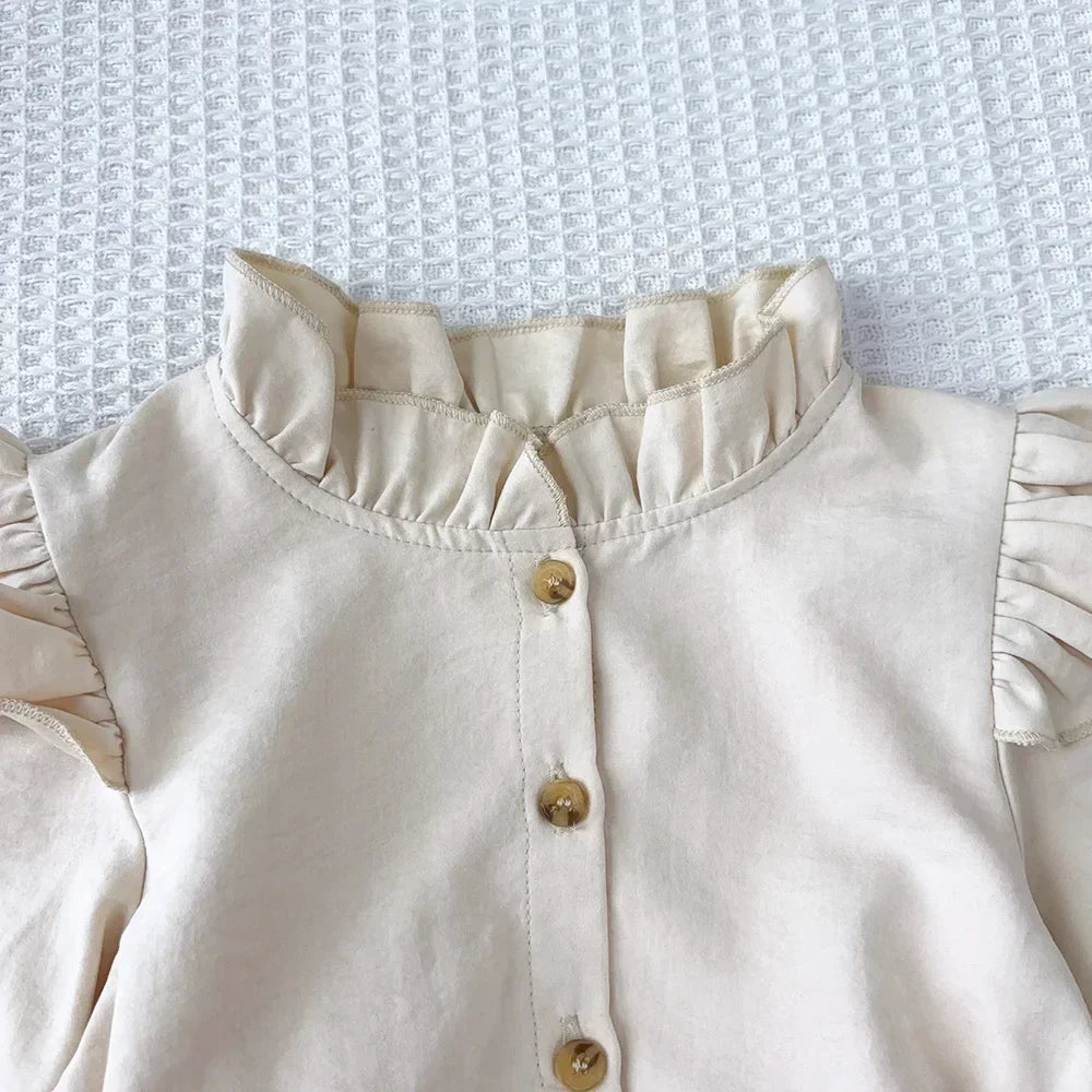 Autumn Plain Long Sleeved Stand Collar Tied Dress Solid Color Kids Dresses for Girls Daily Casual Clothes 3-7 Years Old