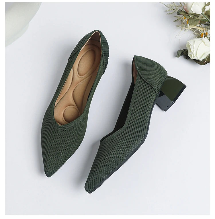 New Women's High Heels Large 42/43 Fashion Pointed Anti slip Rubber Bottom Knitted Breathable Shoes