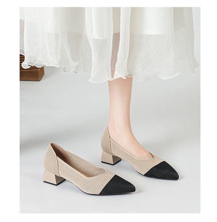 New Women's High Heels Large 42/43 Fashion Pointed Anti slip Rubber Bottom Knitted Breathable Shoes