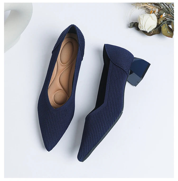 New Women's High Heels Large 42/43 Fashion Pointed Anti slip Rubber Bottom Knitted Breathable Shoes