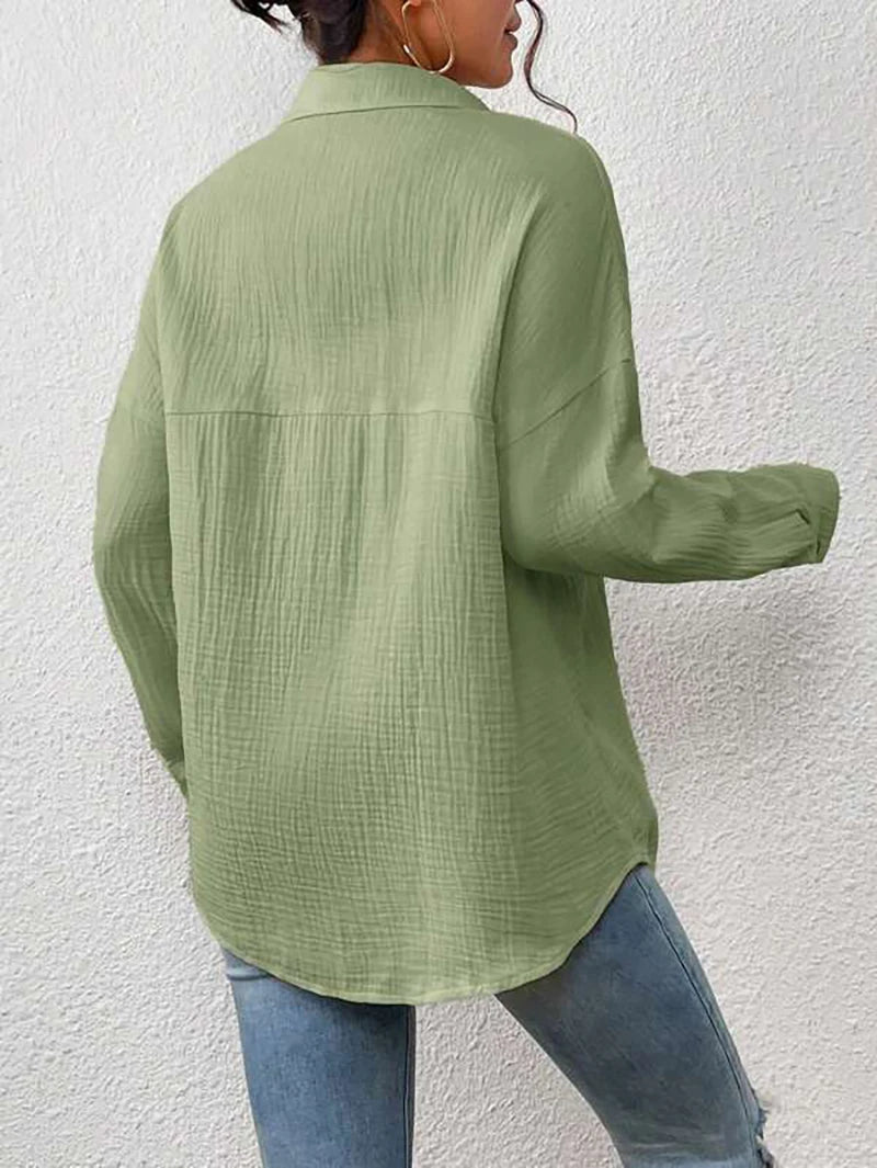 100% Cotton Gauze Muslin Women Shirts Casual Turn Down Collar Long Sleeve Top Office Lady Elegant Blouses for Women Blusas