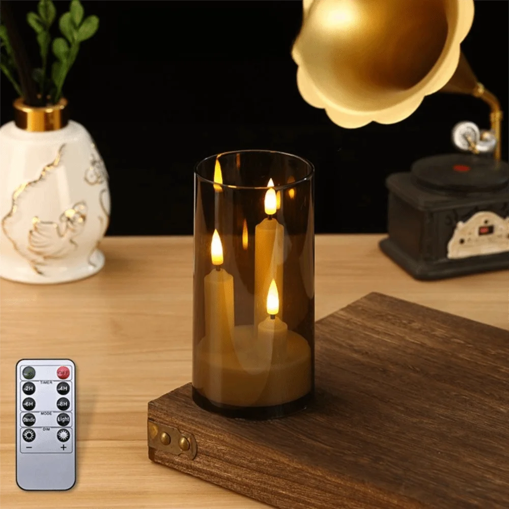 3 in 1 Design Flameless Taper Candles Transparent Lampshade Warm Light Flickering LED Candles Romantic Decorative