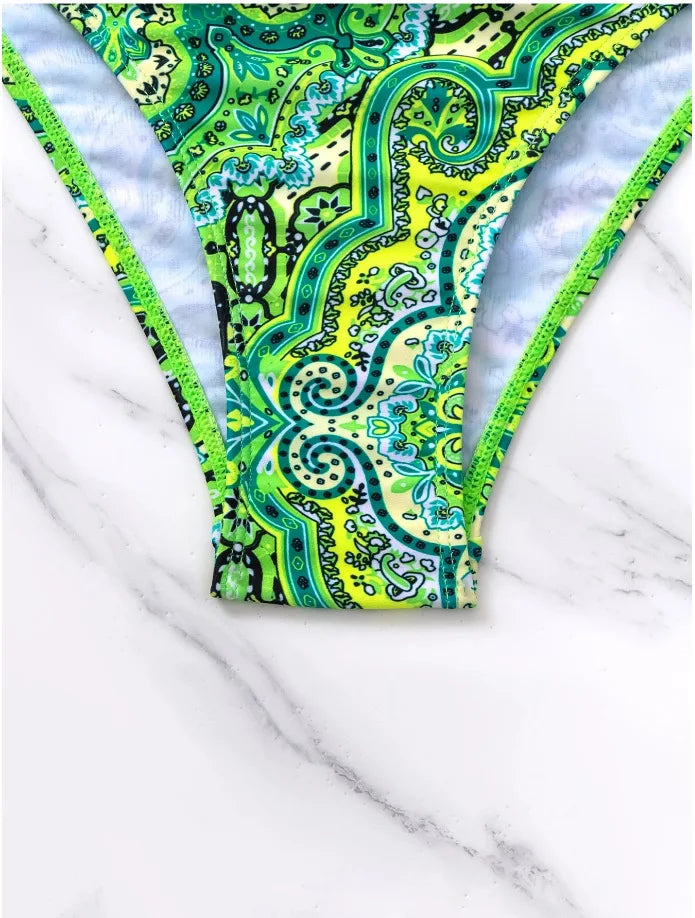 Push Up Halter Bikini Printed Swimsuit Women Sexy Strappy Swimwear Female Bathers Bathing Swimming Swim Suit Beachwear
