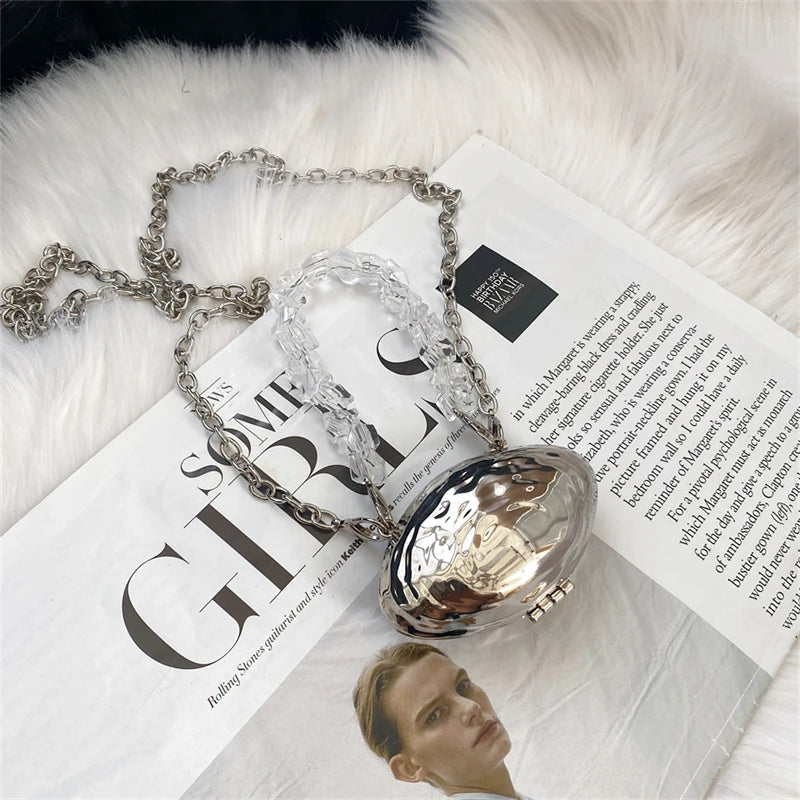 Mini Metal Shoulder Bags for Women Pearl Chain Crossbody Bag Designer Clothing Accessories Satchel Female Decorative Box Handbag