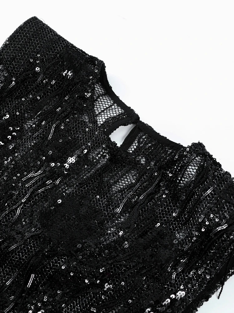 Women Dress Female Clothing Evening Dresses Sleeveless Sequin Dress Sexy Mini Dresses Fringe Hem Gown Trendy Party Clothes