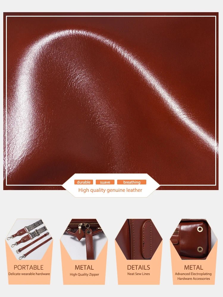 Zency Oil Wax Leather Vintage Green Handbag Women Shoulder Bag Satchel Black Wave Pattern Wide Strap Classic Boston Bag Purse