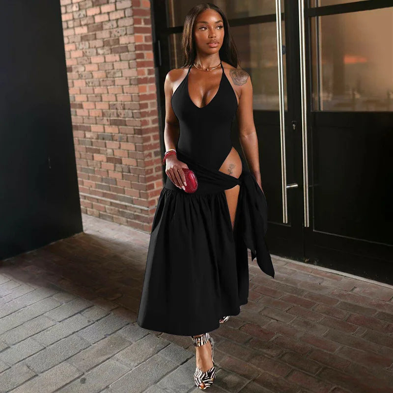 Tossy 2 Piece-Set Female V-Neck Jumpsuit Outfits Sexy Lace-Up Pleated High Waist Skirt Sets For Women White Bandage Outfits