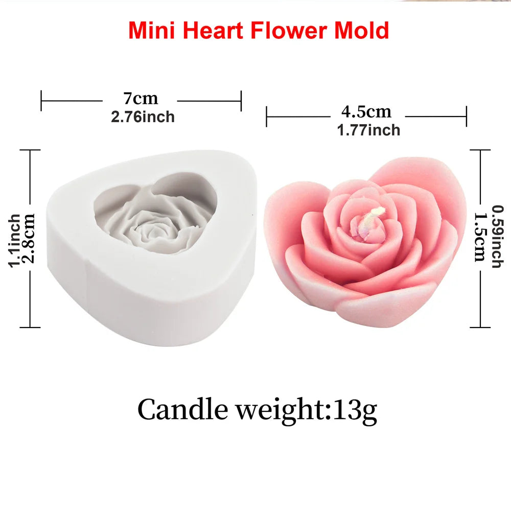 Peony Flower Candle Mold DIY Bud Flower Petal Resin Casting and Soap Making Molds 3D Heart Rose Floral Mold for Home Decor Gift