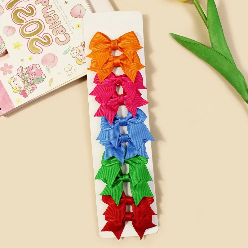 10Pcs/Set New Cute Solid Ribbon Bowknot Hair Clips for Baby Girls Handmade Bows Hairpin Barrettes Headwear Baby Hair Accessories