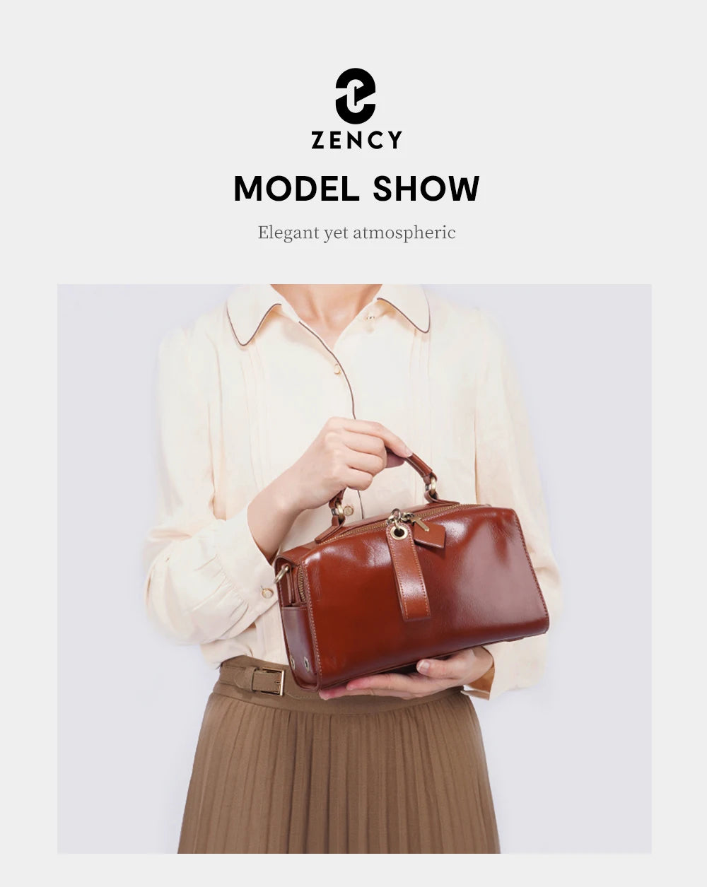 Zency Oil Wax Leather Vintage Green Handbag Women Shoulder Bag Satchel Black Wave Pattern Wide Strap Classic Boston Bag Purse