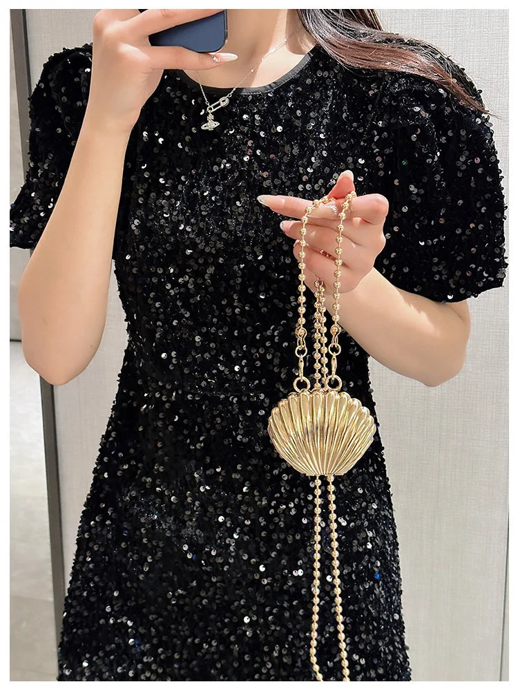 2026 New Summer Lipstick Bags for Women Fashion Pearl Mini Purse Crossbody Bag High Quality Gold Shell Bag Designer Shoulder Bag