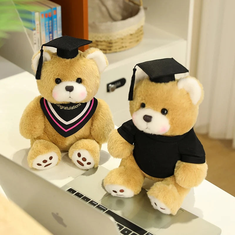 25cm Cute High Quality Doctor Bear Plush Doll Doctor Cap Bow Tie Graduation Bear Animal Stuffed Home Decor For Students Gift