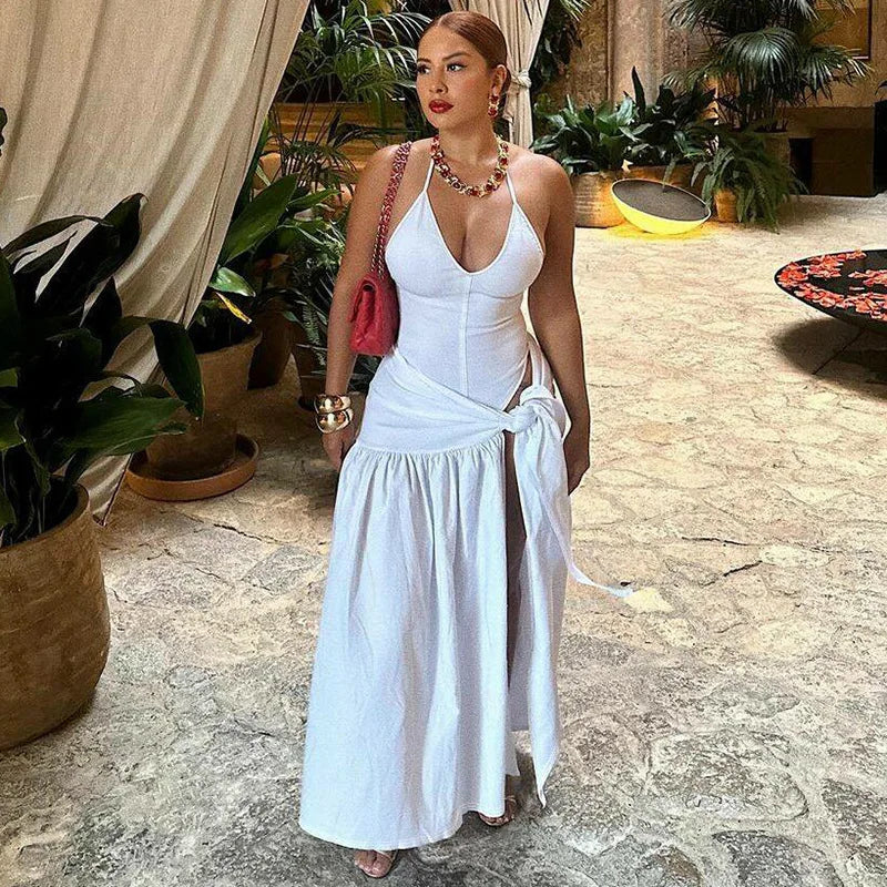 Tossy 2 Piece-Set Female V-Neck Jumpsuit Outfits Sexy Lace-Up Pleated High Waist Skirt Sets For Women White Bandage Outfits