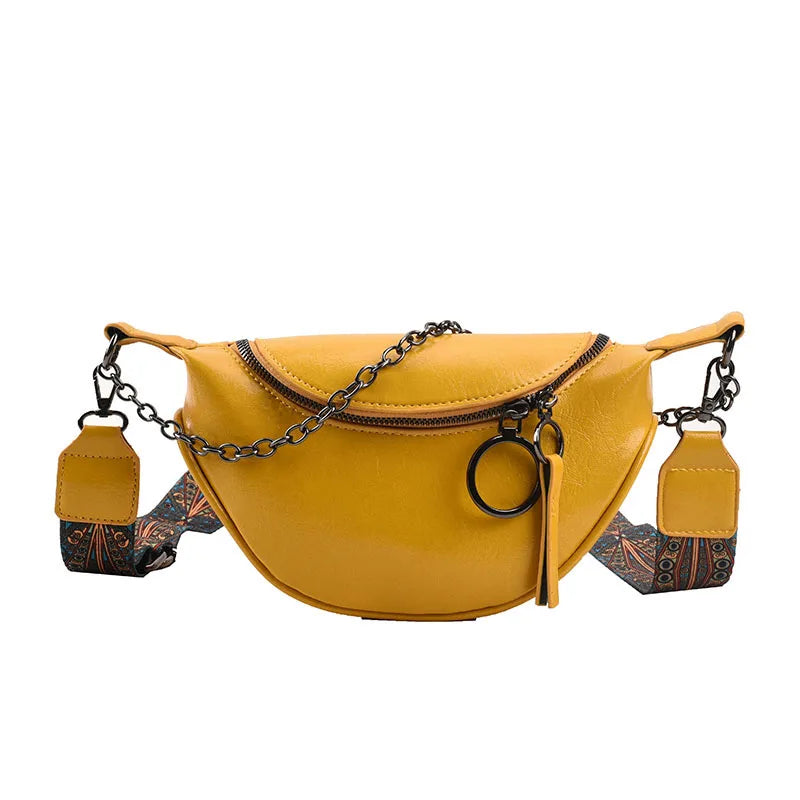 Fashion Saddle Waist Bag Fanny pack Luxury Leather Female Belt Bags Chain Handbag Purse Woman Retro Shoulder Crossbody Chest Bag