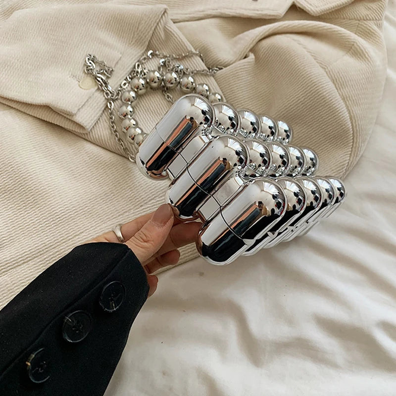Gold Beaded Chain Banquet Purse Luxury Acrylic Cake Box Bag Women Niche Design Creative High-end Brand Elegant Shoulder Handbag