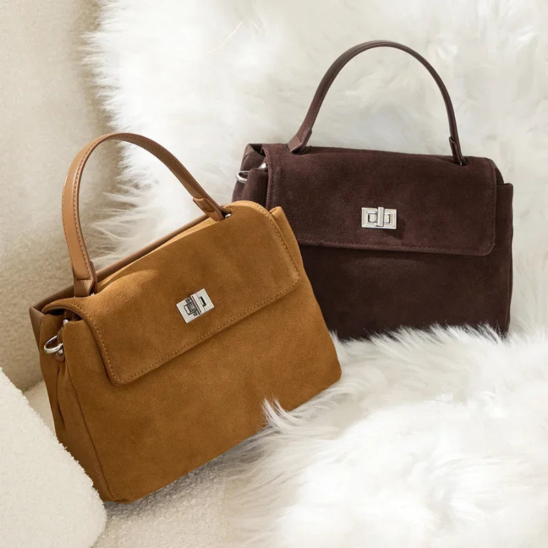 2025 New Autumn Winter Women's Natural Suede Leather Crossbody Bag Luxury Designer Genuine Leather Commuting Messenger Bag