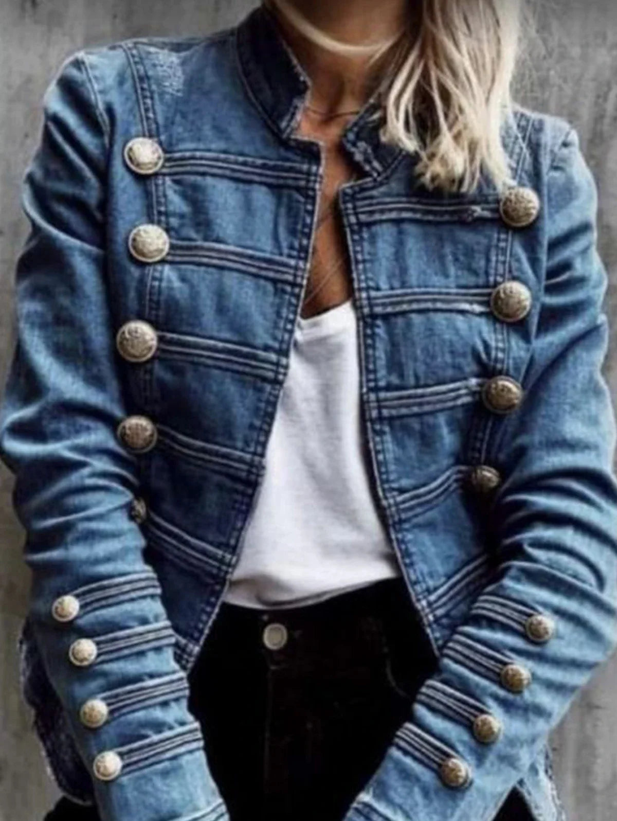 Button Decor Short Denim Slim Jackets Women Wash Long Sleeve Vintage Casual Jean Outerwear Motorcycle Denim Coat