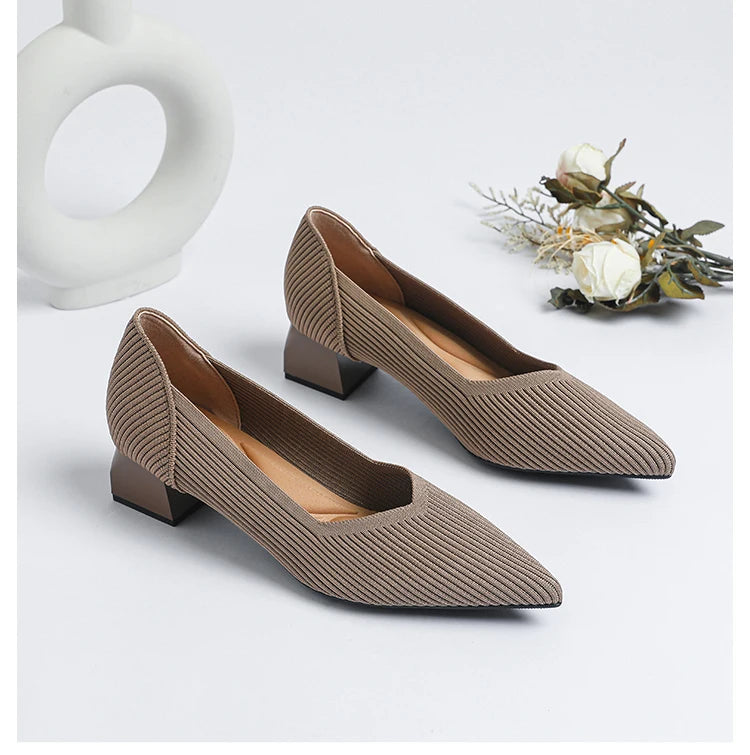 New Women's High Heels Large 42/43 Fashion Pointed Anti slip Rubber Bottom Knitted Breathable Shoes