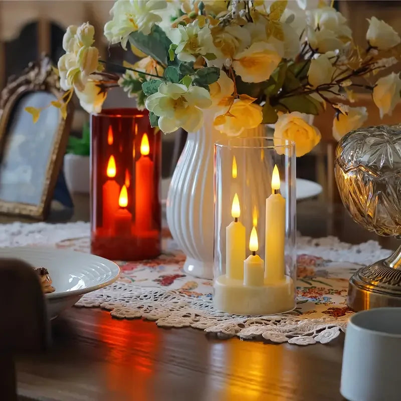 Flameless 3 in 1 LED Taper Candles with 15CM Lampshade Battery Operated Flickering Electric Window Candles for Christmas Wedding