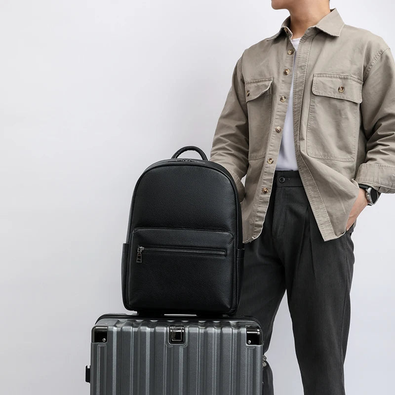 100% Genuine Leather Men Backpacks Natural Skin Leather Students Backpack Yong Boys College Backpack Shoolbag Travel Bags SAC