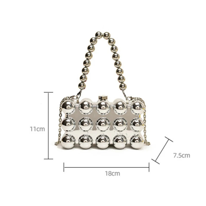 Gold Beaded Chain Banquet Purse Luxury Acrylic Cake Box Bag Women Niche Design Creative High-end Brand Elegant Shoulder Handbag