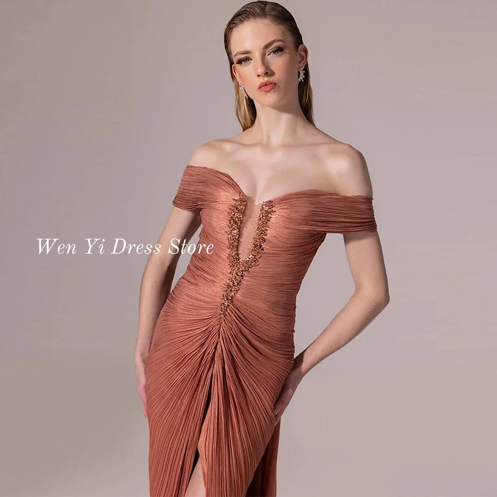 Fashion Lace Up Back Party Gowns Customized Evening Dresses High Quality Off the Shoulder Front Slit Homecoming Dresses