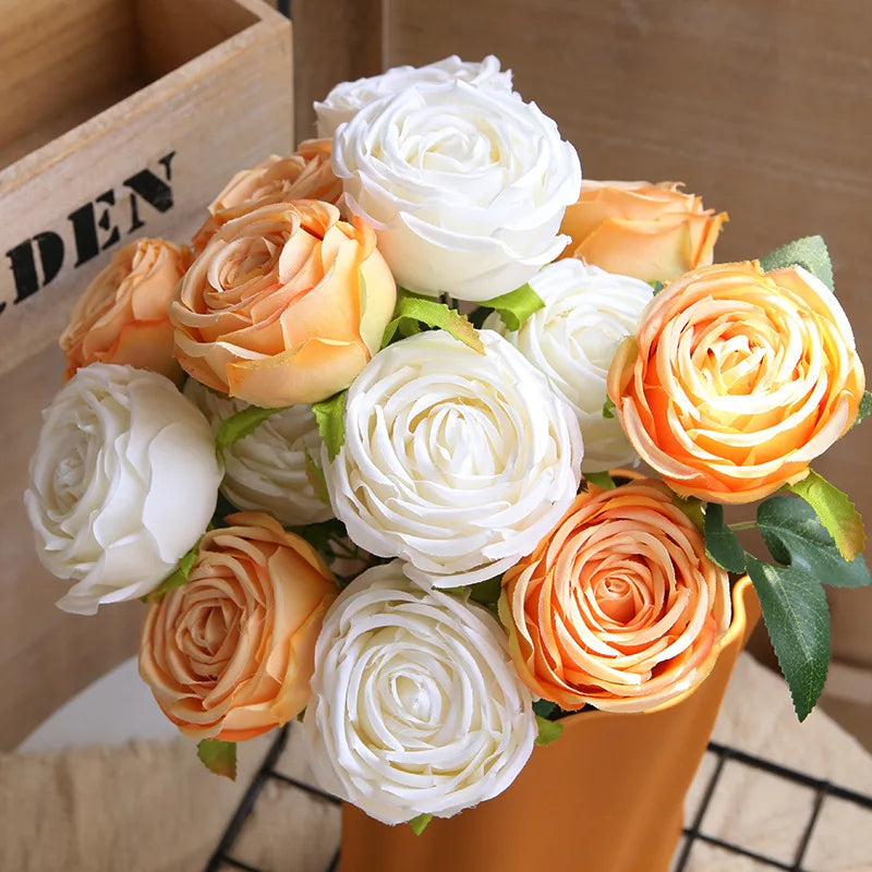 Hot 7/10 Heads Rose Bridal Bouquet Artificial Flower DIY Wedding Floral Arrangement Accessories Christmas Home Decor Photo Props