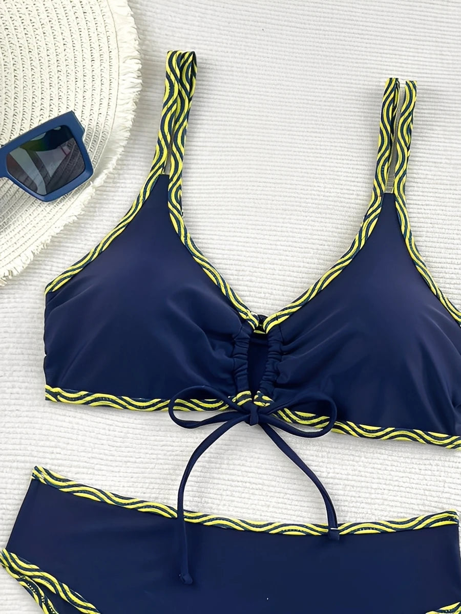Leopard Bikinis High Waist Swimsuit Women Tie Front Strappy Swimwear Female Beachwear Bathers Bathing Swimming Swim Suit