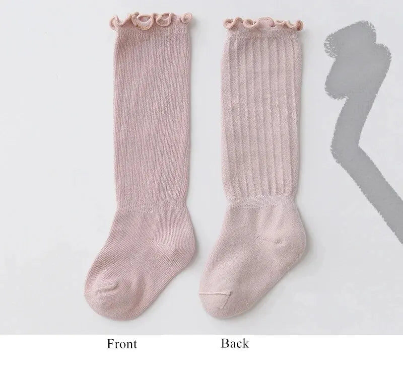 3Pairs/Lot Baby Girls Socks Lace Frilly Solid Cotton Long Knee High Kids Sock Infant Newborn Spring Children Ruffle Cute Socken