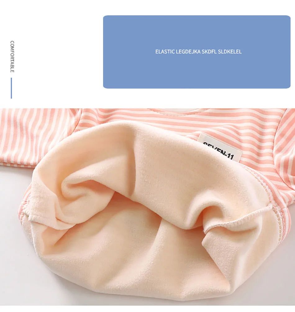 Baby Warm Clothing Set Fleece Lined Children Boys Girls Striped Underwear Sleepwear Set Ideal for Home Pajamas Autumn Winter
