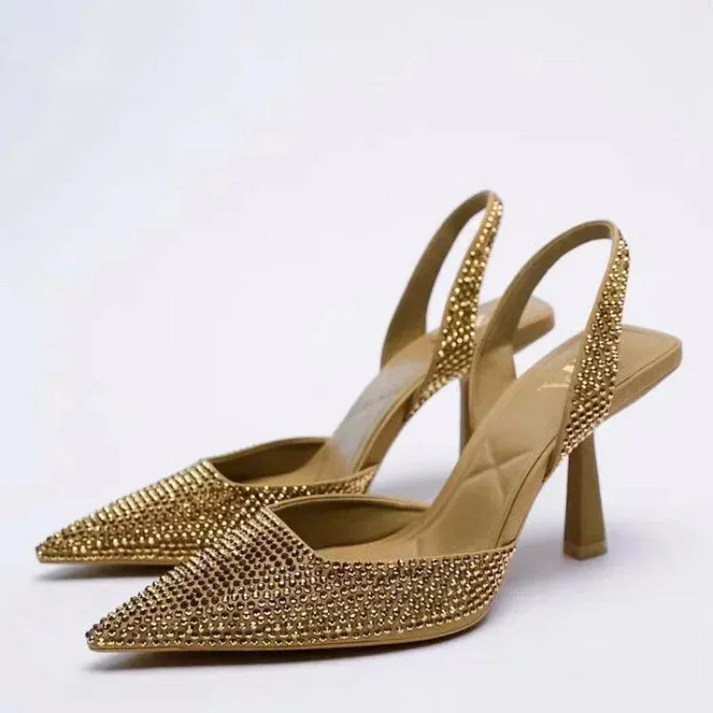 Summer Women's Sandals New Spring Sandals Elegant Women's High Heels Pointed Toe Back High Heels Fashion Women's Shoes Sandals