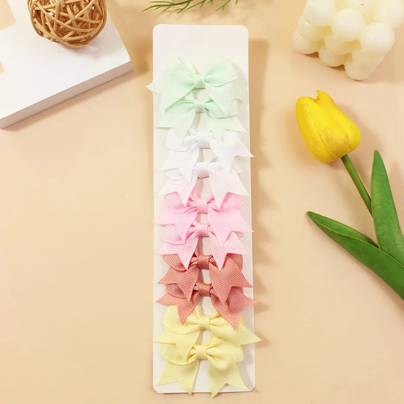 10Pcs/Set New Cute Solid Ribbon Bowknot Hair Clips for Baby Girls Handmade Bows Hairpin Barrettes Headwear Baby Hair Accessories