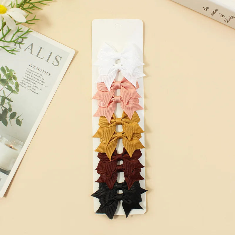 10Pcs/Set New Cute Solid Ribbon Bowknot Hair Clips for Baby Girls Handmade Bows Hairpin Barrettes Headwear Baby Hair Accessories