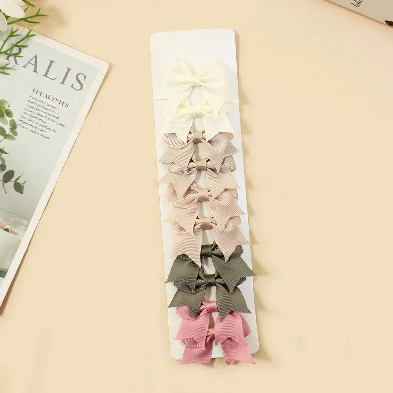 10Pcs/Set New Cute Solid Ribbon Bowknot Hair Clips for Baby Girls Handmade Bows Hairpin Barrettes Headwear Baby Hair Accessories