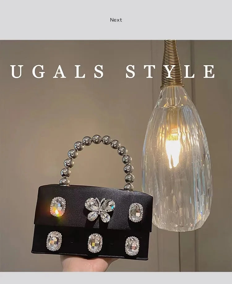 Luxury Designer Satin Square Box Crystal Shiny Diamonds Evening Bag Women's Handbag Wedding Party Clutch Purse Crossbody Bag