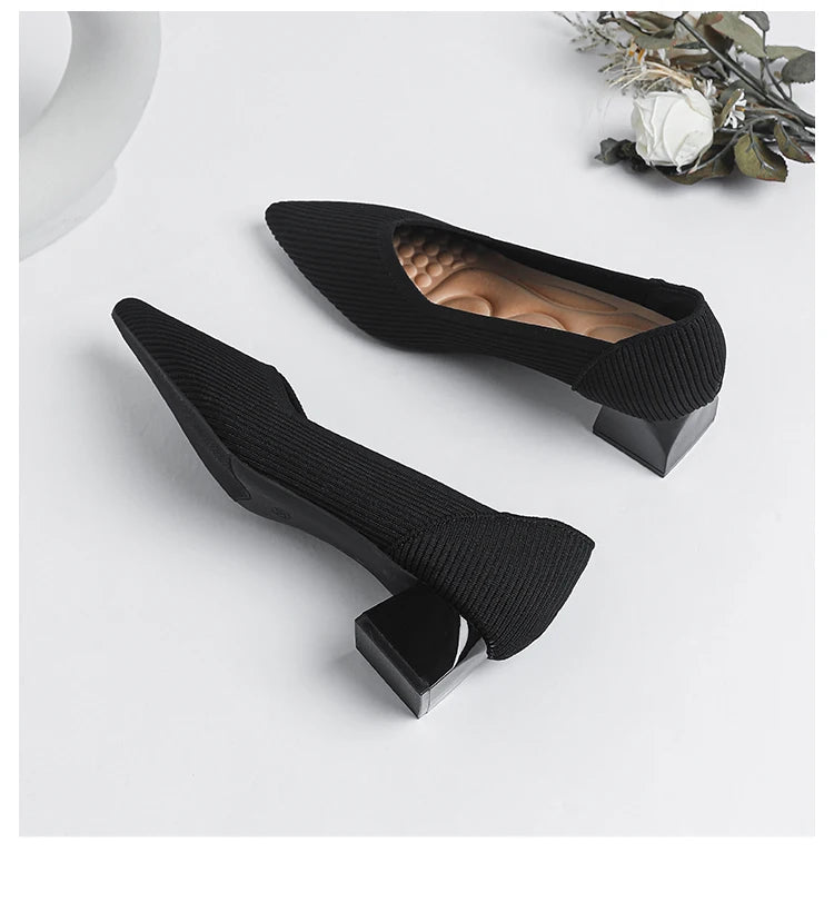 New Women's High Heels Large 42/43 Fashion Pointed Anti slip Rubber Bottom Knitted Breathable Shoes