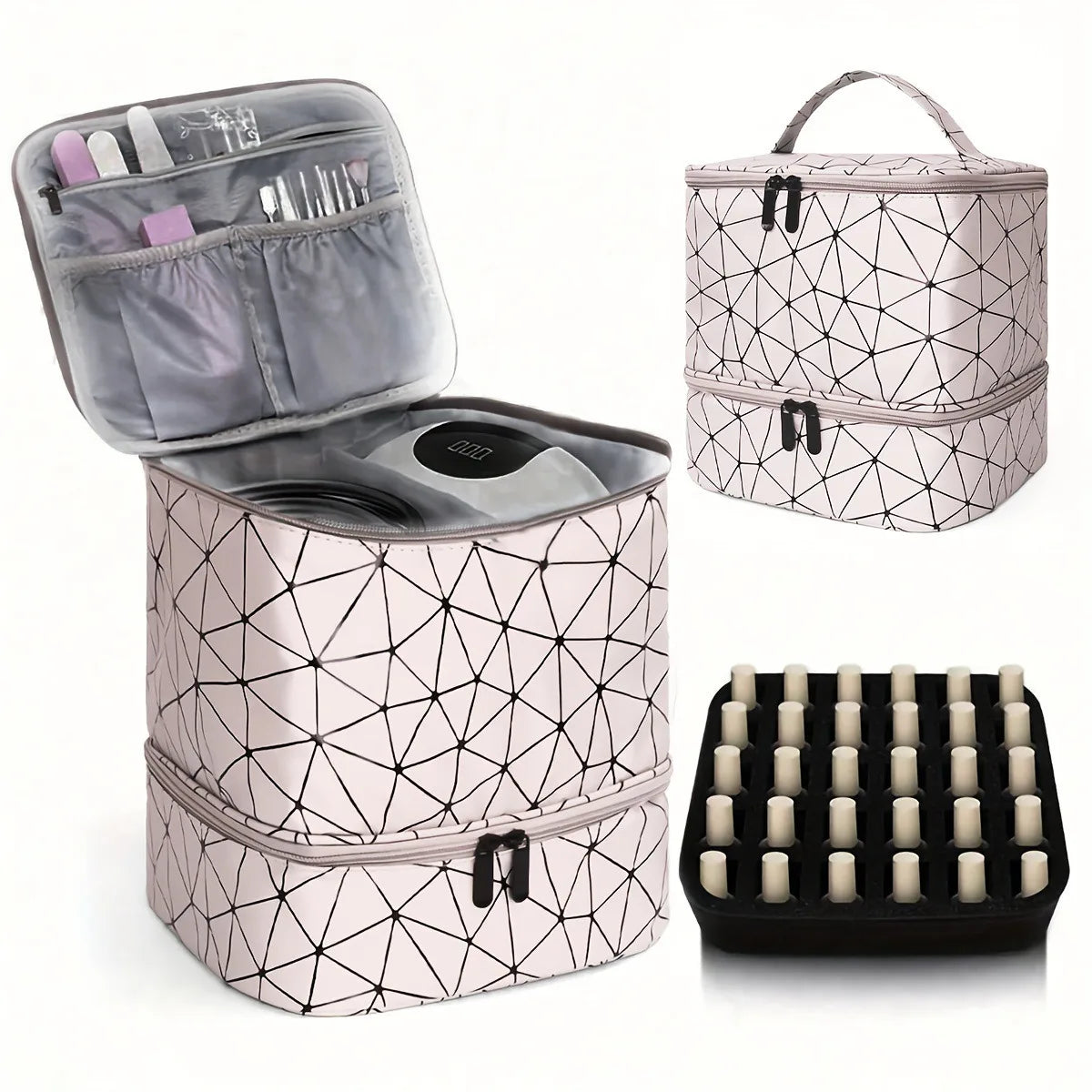 Cross-border explosion Double-layer storage Height cosmetic bag Large capacity portable toilet bag Cosmetic bag Nail polish stor