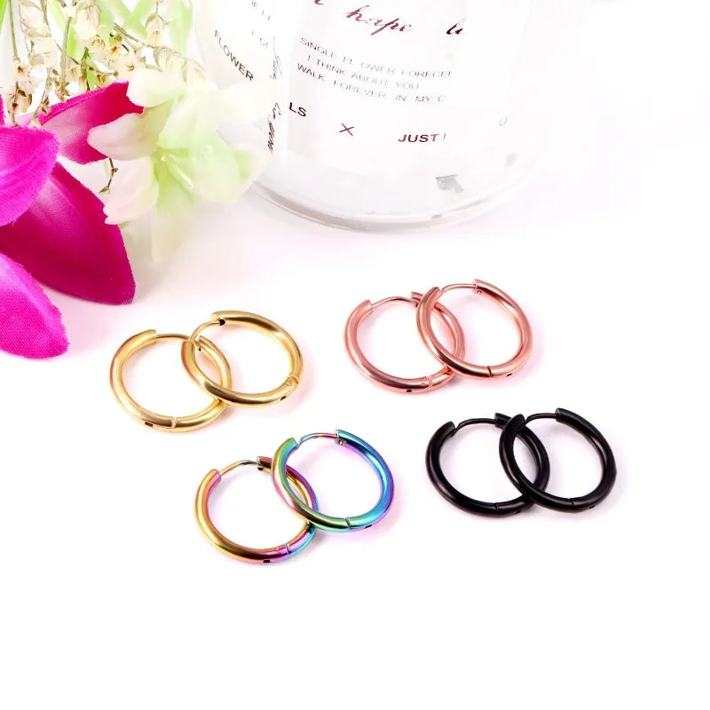 2Pcs Small Hoop Earrings for Women Men, Silver Color Stainles Steel Round Circle Pendientes Mujer Hypoallergeic