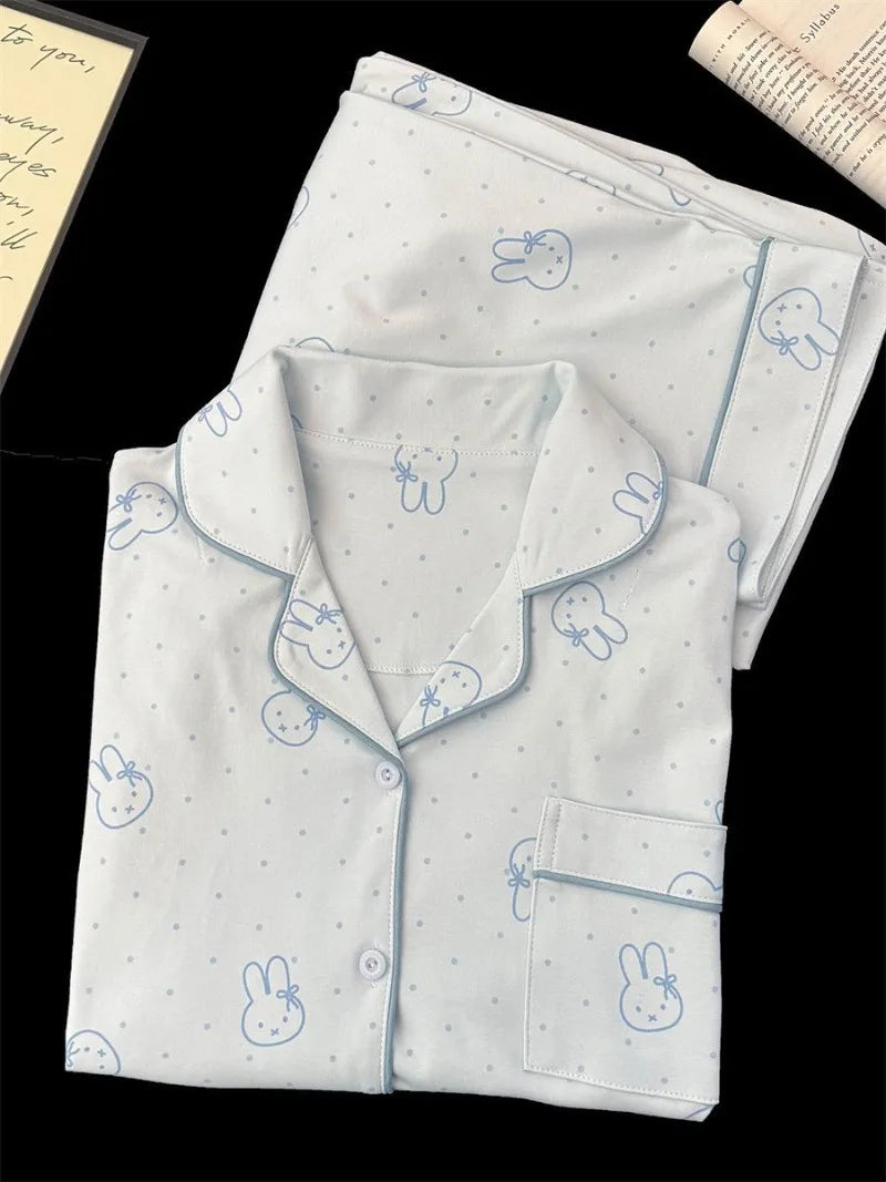 Cute Miffy Sleepwear Set for Women Soft Cotton Long Sleeve Pajamas with Adorable Rabbit Cozy Home Clothes Spring & Autumn