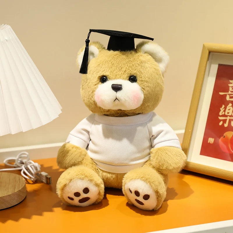 25cm Cute High Quality Doctor Bear Plush Doll Doctor Cap Bow Tie Graduation Bear Animal Stuffed Home Decor For Students Gift