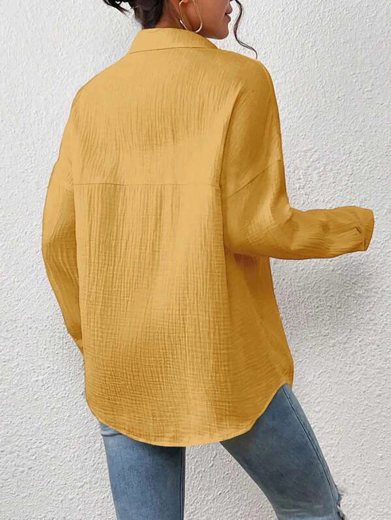 100% Cotton Gauze Muslin Women Shirts Casual Turn Down Collar Long Sleeve Top Office Lady Elegant Blouses for Women Blusas