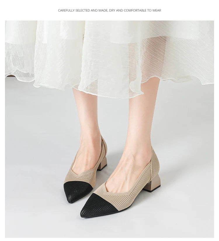 New Women's High Heels Large 42/43 Fashion Pointed Anti slip Rubber Bottom Knitted Breathable Shoes