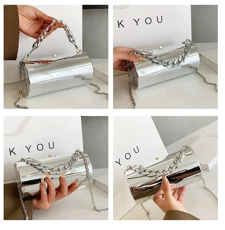 Women's Handbag Bags For Women 2026 Party Clutches Fashion Cylinder Mini Evening Purse Crossbody Shoulder Bag Gold Box Clutch