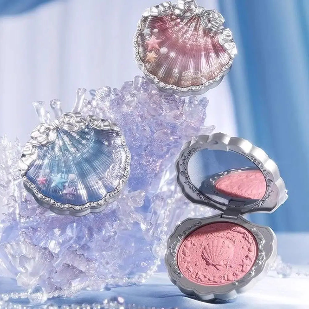 Shell Pearl Blush For Flower Knows Relief Matte Silk Satin Embossed Blush Makeup Long Lasting Brighten Blusher Pallet For Gift